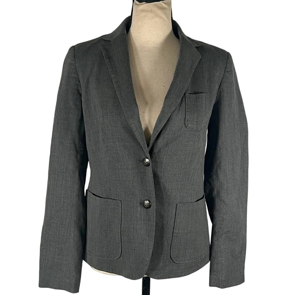Gap Blazer Women's Size 2 Gray Wool Blend Button Front Long Sleeve Pockets Lined